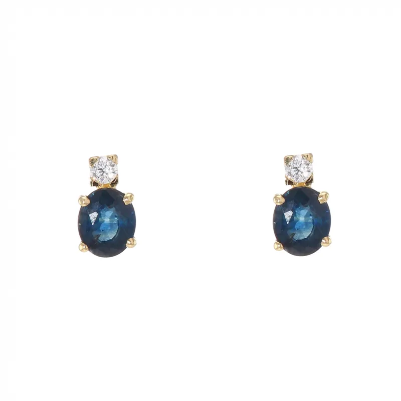 Boucles d'oreilles Saphir Bleu 5x4mm et Oxyde de zirconium en Or Jaune 750 pour femme - Bijoux Trabbia Vuillermoz
