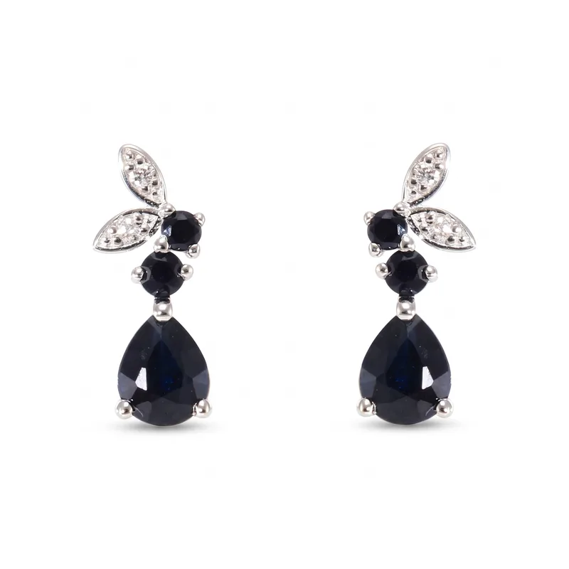 Boucles d'oreilles Pendantes Saphir Bleu et Diamant en Or Blanc 750 pour femme - Bijoux Trabbia Vuillermoz