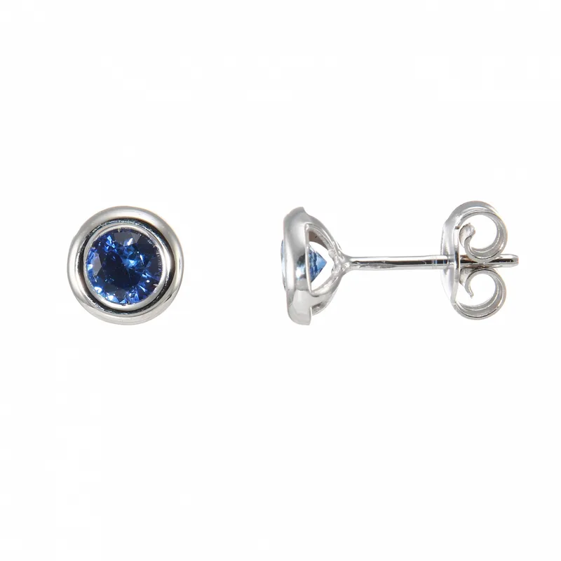 Boucles d'oreilles Pneu Saphir Bleu De Ceylan Rond 4.5mm en Or Blanc 750 pour femme - Bijoux Trabbia Vuillermoz