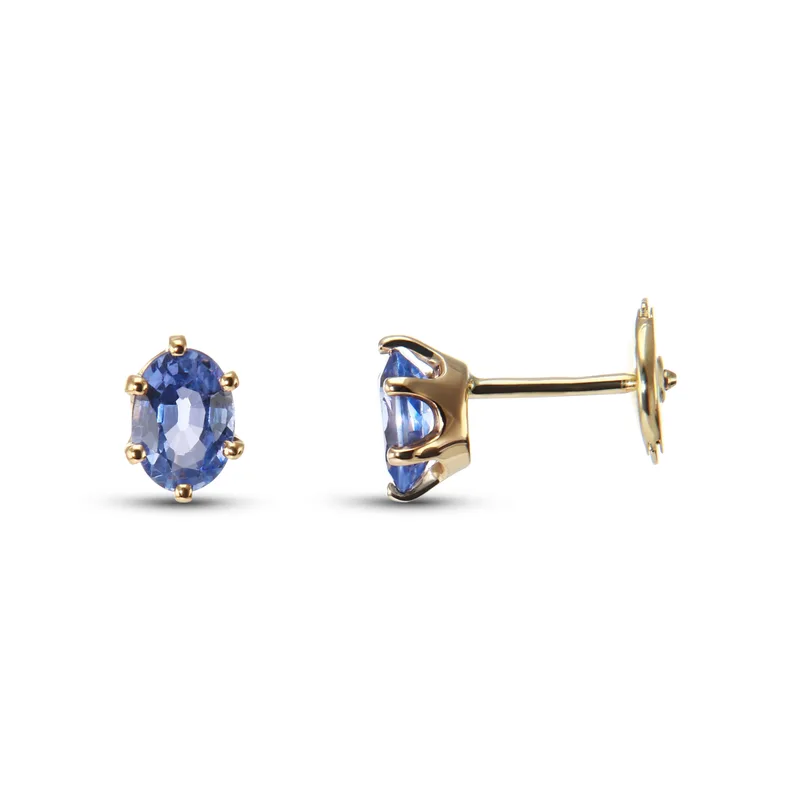 Boucles d'oreilles Saphirs Bleus de Ceylan Ovales 6x4mm en Or Jaune 750 pour femme - Bijoux Trabbia Vuillermoz