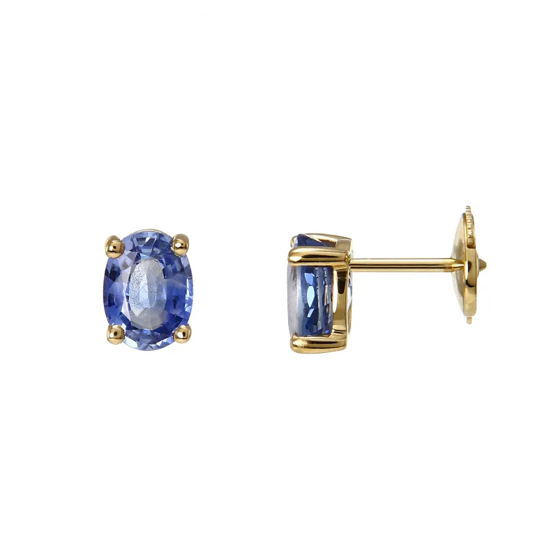 Boucles d'oreilles Saphir Bleu Ovale 7x5mm en Or Jaune 750 pour femme - Bijoux Trabbia Vuillermoz