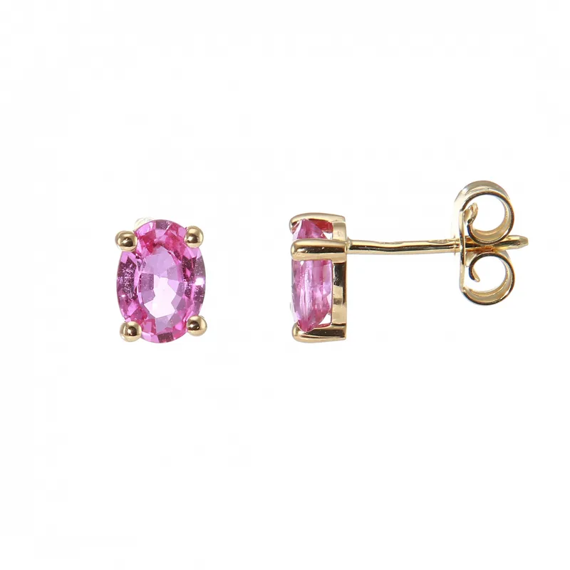 Boucles d'oreilles Saphir Rose Ovale 7x5mm en Or Jaune 750 pour femme - Bijoux Trabbia Vuillermoz